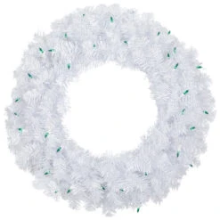 Pre-Lit Woodbury White Pine Artificial Christmas Wreath, 24-Inch, Green Lights