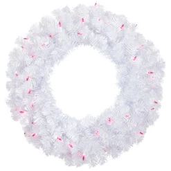 Pre-Lit Woodbury White Pine Artificial Christmas Wreath, 24-Inch, Pink Lights