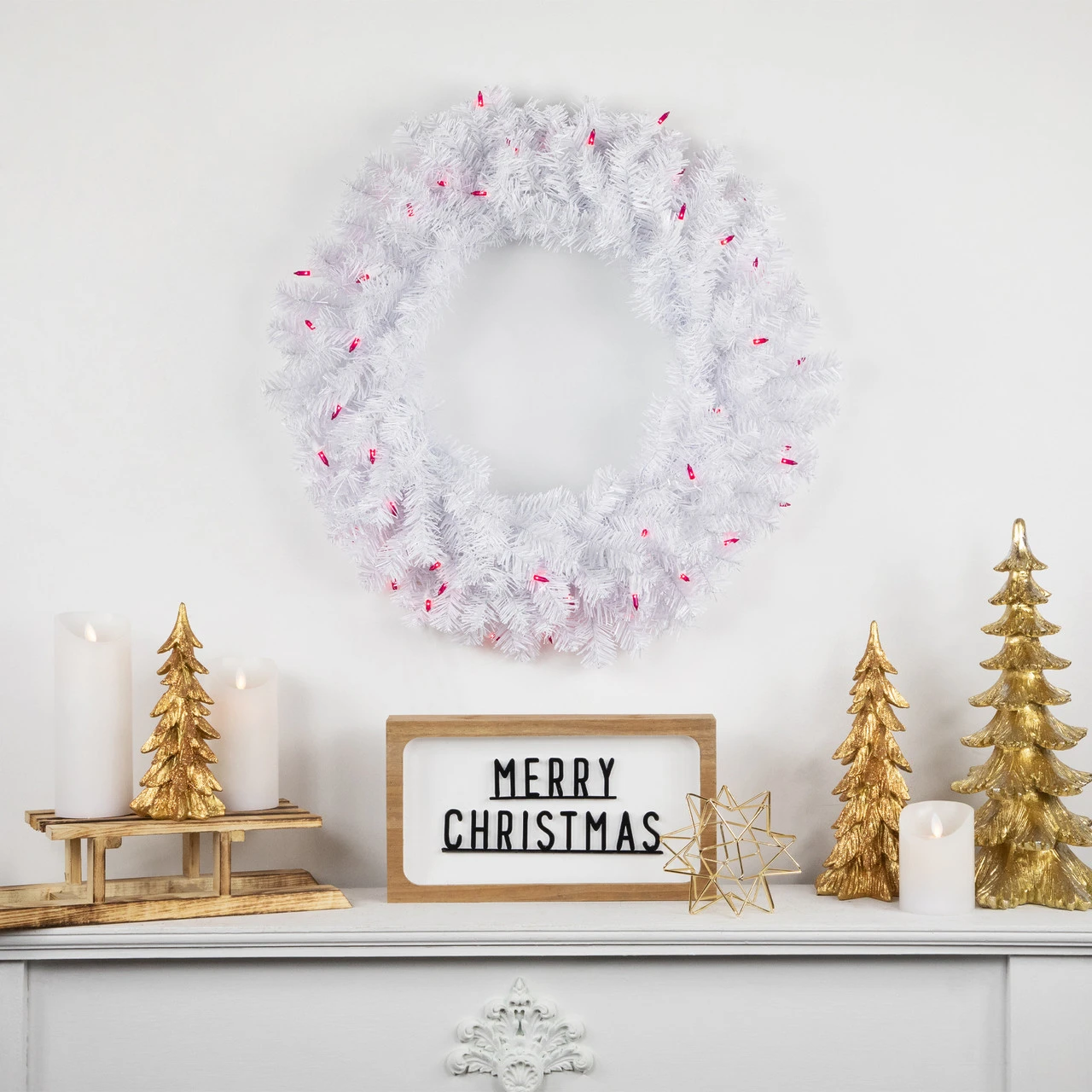Pre-Lit Woodbury White Pine Artificial Christmas Wreath, 24-Inch, Pink Lights 4 Pre-Lit Woodbury White Pine Artificial Christmas Wreath, 24-Inch, Pink Lights - Image 2