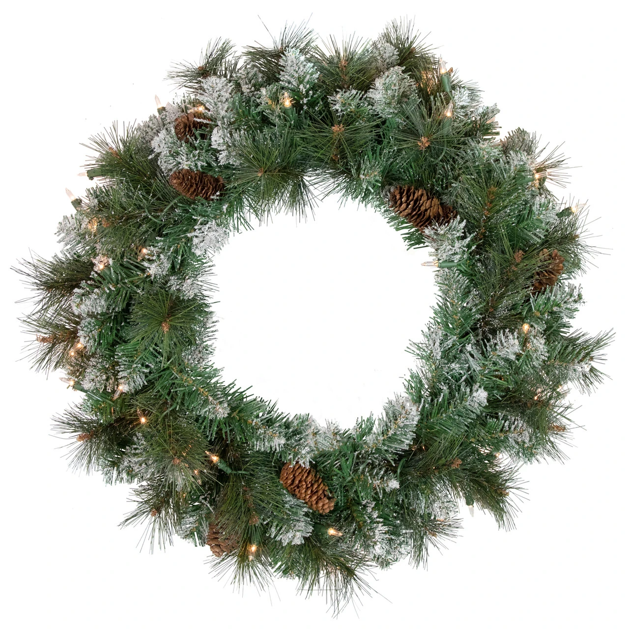 Pre-Lit Snow Valley Pine Artificial Christmas Wreath, 24-Inch, Clear Lights 3 Pre-Lit Snow Valley Pine Artificial Christmas Wreath, 24-Inch, Clear Lights