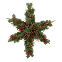32" Pre-Lit Artificial Mixed Pine And Berries Christmas Snowflake Wreath