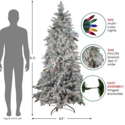 6.5' Pre-Lit Flocked Dunton Spruce Slim Artificial Christmas Tree - Multi Lights -Christmas Decoration Store northlight sp15001 updated 5 57537.1667572647