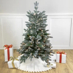 4.5' Pre-Lit Flocked Whistler Noble Fir Artificial Christmas Tree, Clear Lights