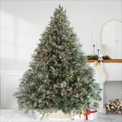 9' Pre-Lit Green Flocked Jasper Balsam Fir Artificial Christmas Tree - Clear Lights