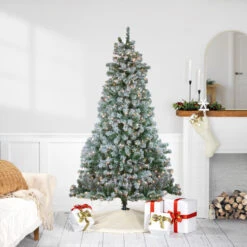 6.5' Pre-Lit Medium Flocked Winema Pine Artificial Christmas Tree - Clear Lights