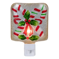 6" White And Red Candy Canes Glass Christmas Night Light