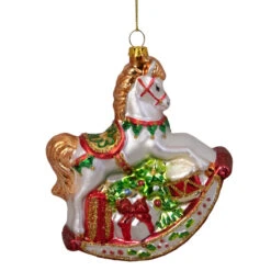 5" White And Red Rocking Horse With Gifts Glass Christmas Ornament -Christmas Decoration Store northlight tr83476 1 81100.1667533840