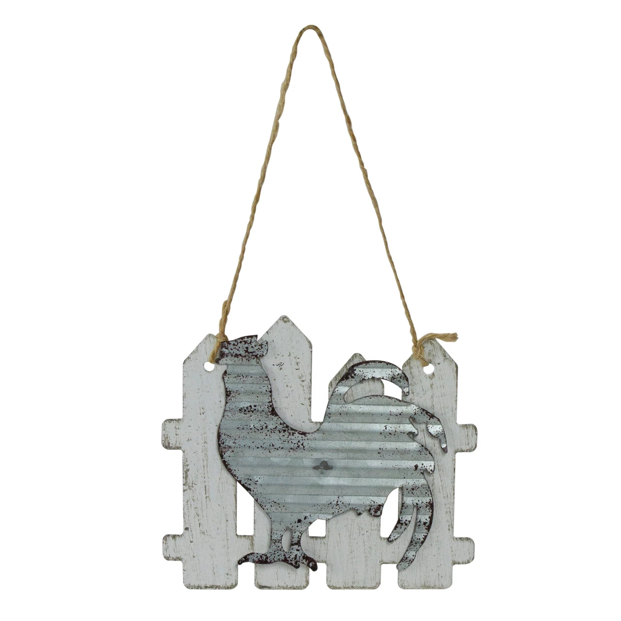 4" Country Rustic Rooster And White Picket Fence Christmas Ornament 4 4" Country Rustic Rooster And White Picket Fence Christmas Ornament - Image 2