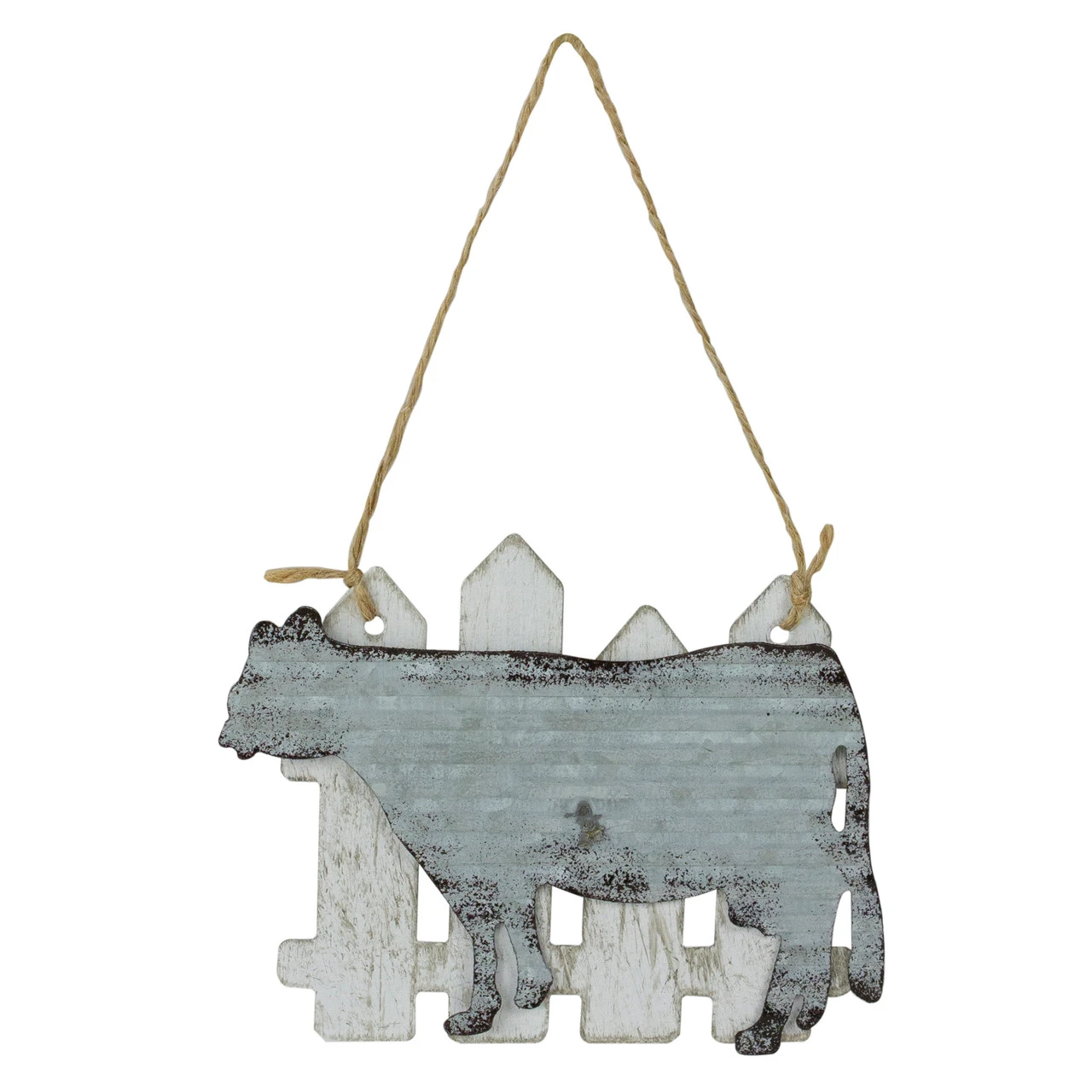 4.5" Country Rustic Cow And White Picket Fence Christmas Ornament 4 4.5" Country Rustic Cow And White Picket Fence Christmas Ornament - Image 2