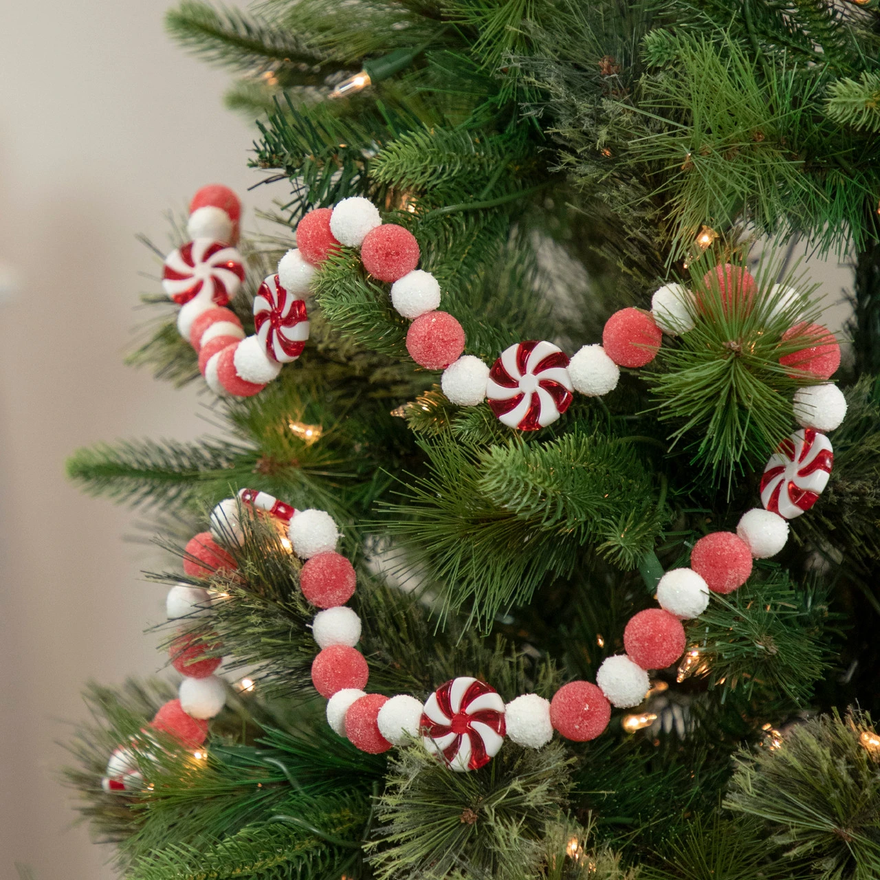 4' Peppermint Candy Beaded Christmas Garland - Unlit 4 4' Peppermint Candy Beaded Christmas Garland - Unlit - Image 2