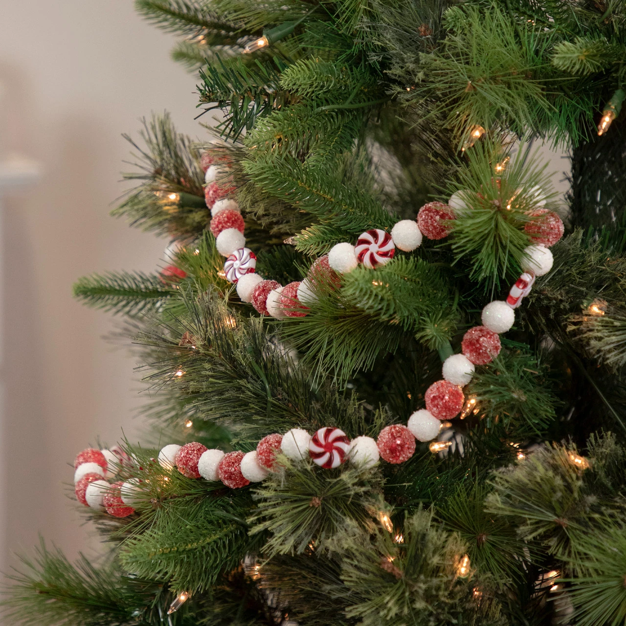 4' Red And White Peppermint Candy Christmas Garland 4 4' Red And White Peppermint Candy Christmas Garland - Image 2
