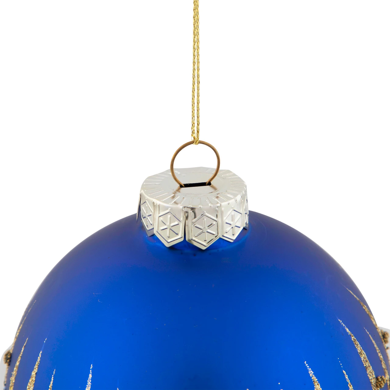 4" Blue And Gold Glitter Glass Ball Christmas Ornament 7 4" Blue And Gold Glitter Glass Ball Christmas Ornament - Image 5