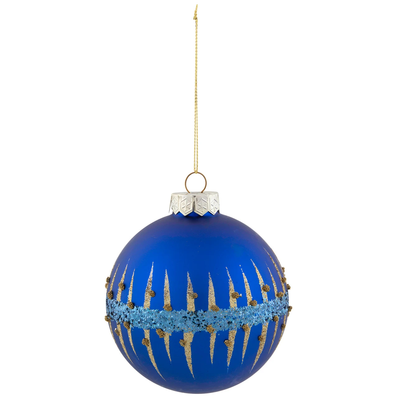 4" Blue And Gold Glitter Glass Ball Christmas Ornament 4 4" Blue And Gold Glitter Glass Ball Christmas Ornament - Image 2