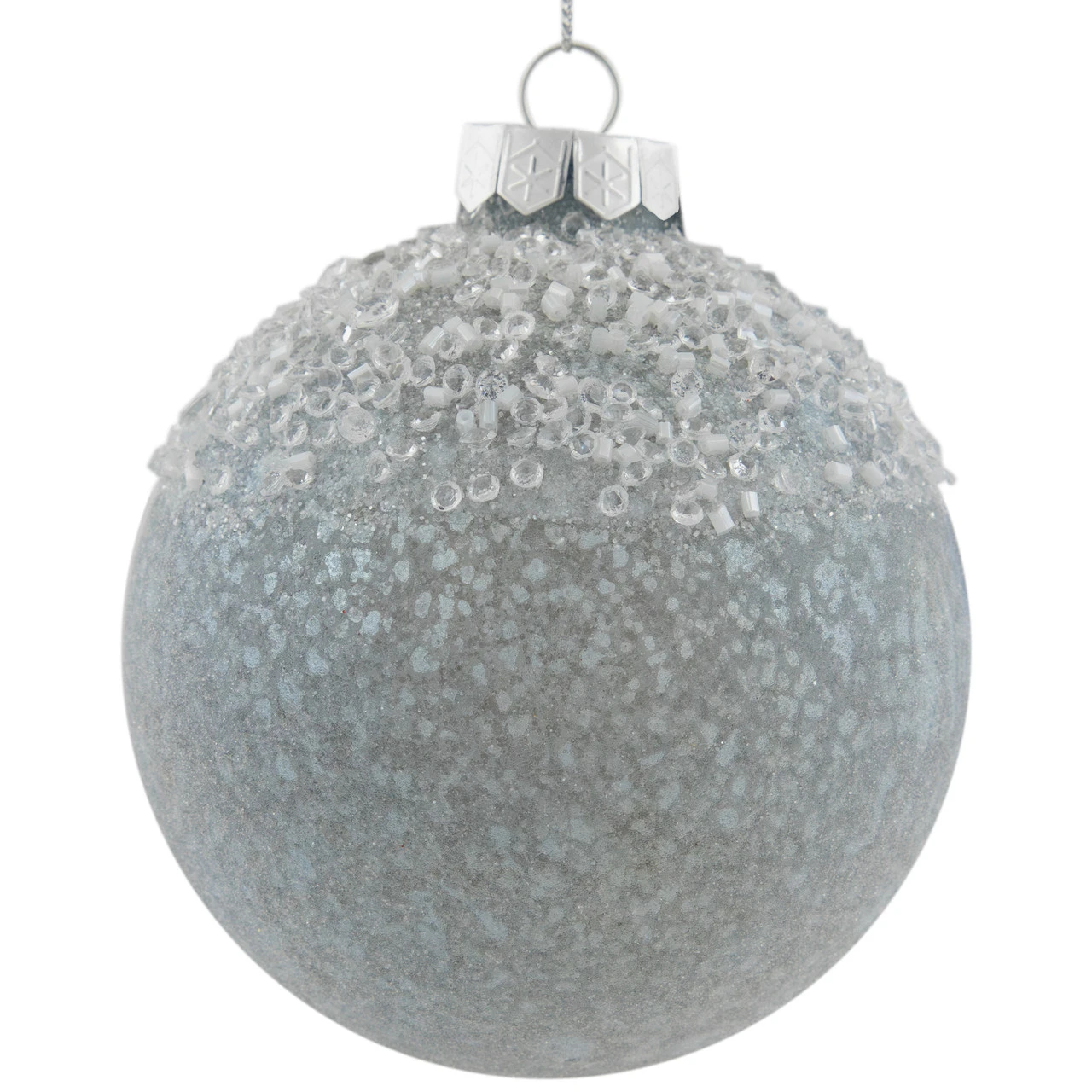 4" Silver And White Beaded Glass Christmas Ornament 5 4" Silver And White Beaded Glass Christmas Ornament - Image 3