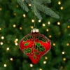 4.5" Red Glass Christmas Ornament With Holly Leaves