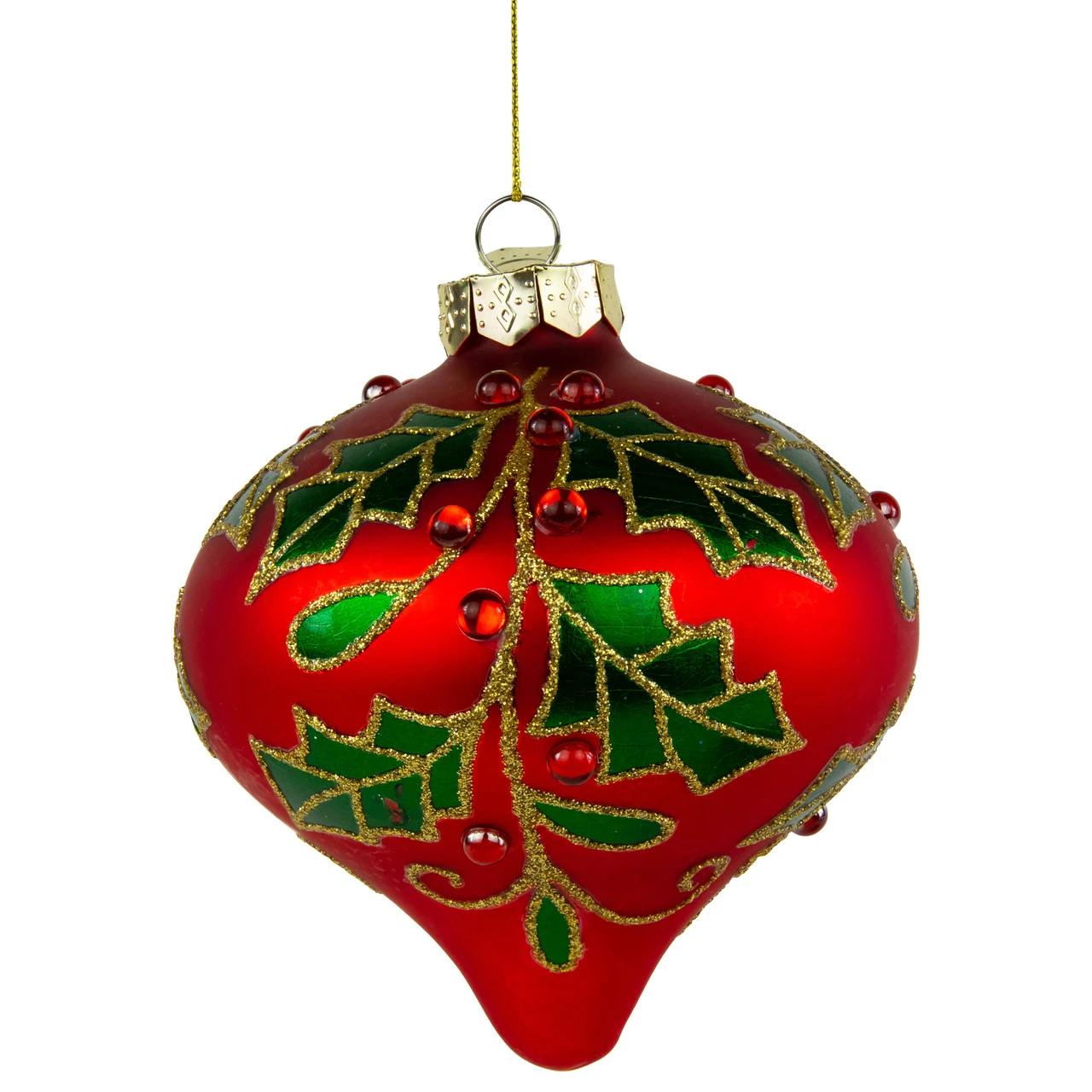 4.5" Red Glass Christmas Ornament With Holly Leaves 4 4.5" Red Glass Christmas Ornament With Holly Leaves - Image 2