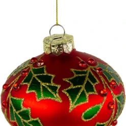 4.5" Red Glass Christmas Ornament With Holly Leaves 7 4.5" Red Glass Christmas Ornament With Holly Leaves -Christmas Decoration Store northlight tr94440 03 41181.1687801125