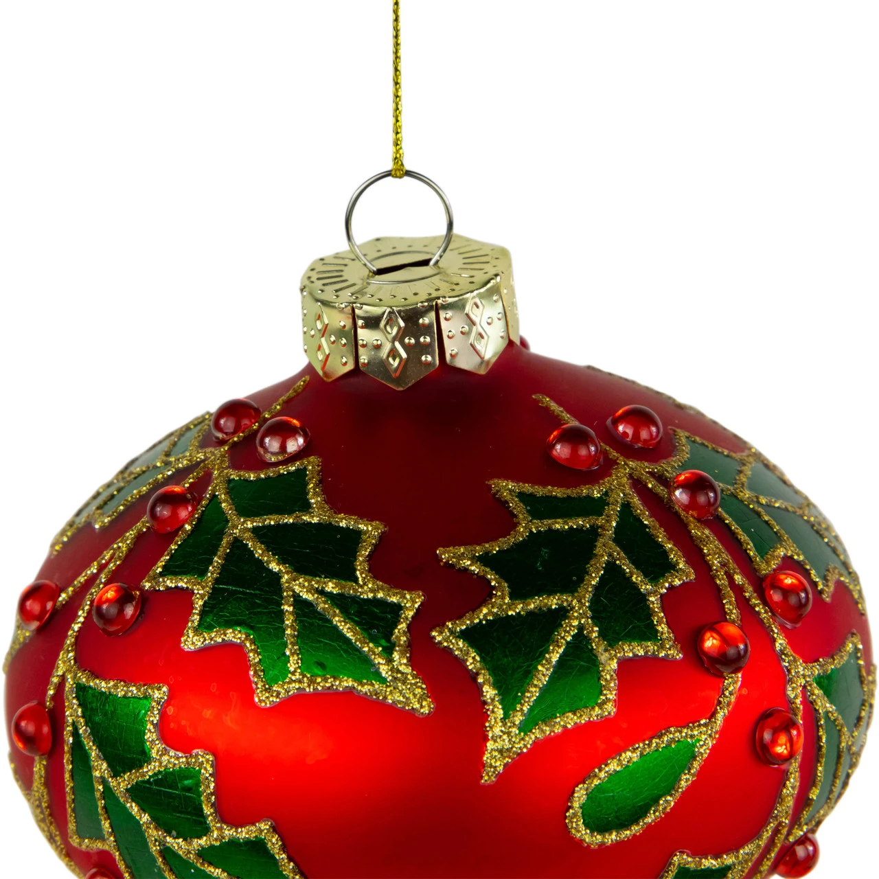 4.5" Red Glass Christmas Ornament With Holly Leaves 5 4.5" Red Glass Christmas Ornament With Holly Leaves - Image 3