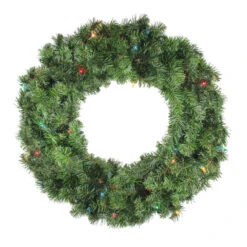 24" Pre-Lit Canadian Pine Artificial Christmas Wreath - Multi Lights