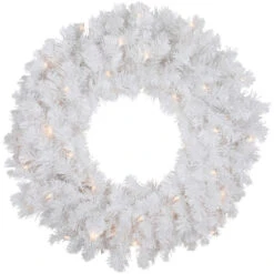 Pre-Lit Snow White Artificial Christmas Wreath, 24-Inch, Clear Lights