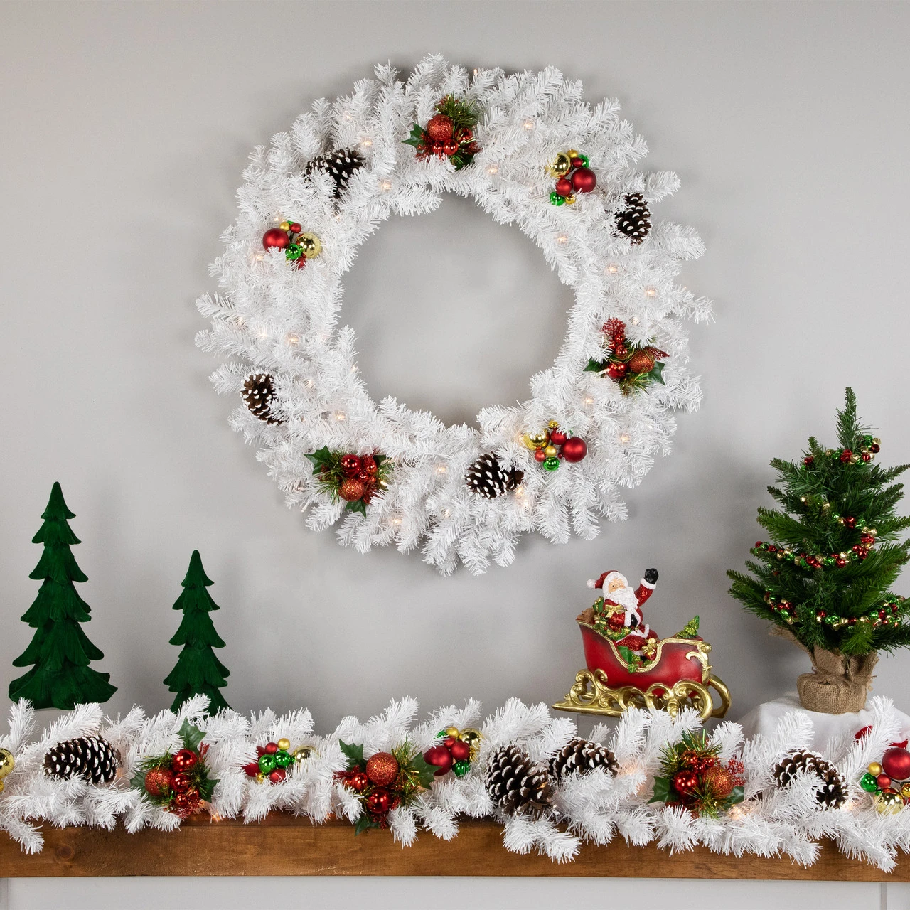 Pre-Lit LED White Canadian Pine Artificial Christmas Wreath, 30-Inch, Clear Lights 5 Pre-Lit LED White Canadian Pine Artificial Christmas Wreath, 30-Inch, Clear Lights - Image 3