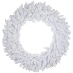 Pre-Lit White Pine LED Artificial Christmas Wreath - 36-Inch, Multicolor Lights