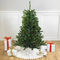 4' Pre-Lit Medium Canadian Pine Artificial Christmas Tree - Multicolor LED Lights