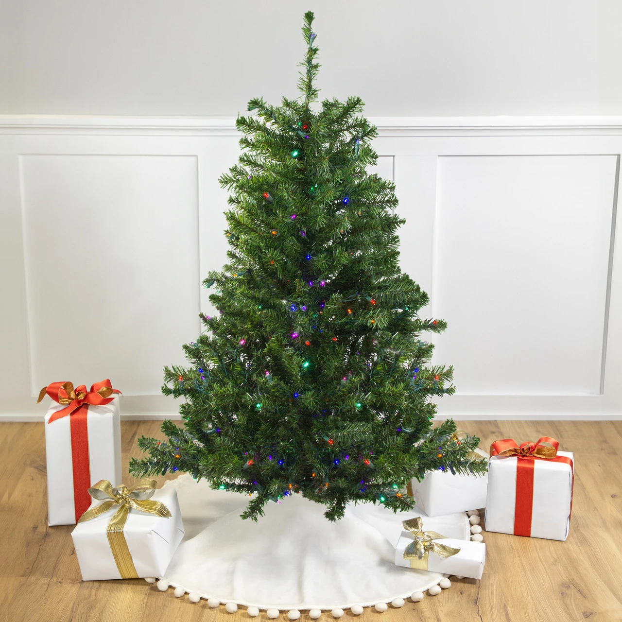 4' Pre-Lit Medium Canadian Pine Artificial Christmas Tree - Multicolor LED Lights 3 4' Pre-Lit Medium Canadian Pine Artificial Christmas Tree - Multicolor LED Lights