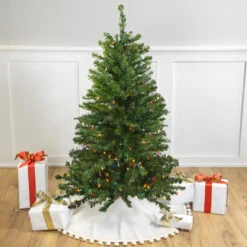 4' Pre-Lit Full Canadian Pine Artificial Christmas Tree, Multicolor Lights