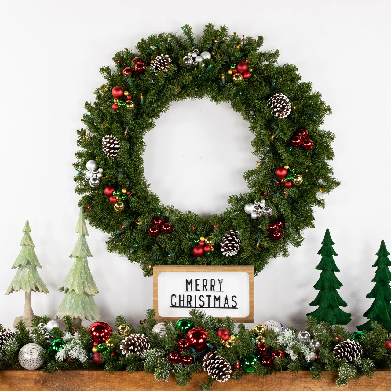 Pre-Lit Canadian Pine Artificial Christmas Wreath, 36 Inch, Multi Lights 5 Pre-Lit Canadian Pine Artificial Christmas Wreath, 36 Inch, Multi Lights - Image 3
