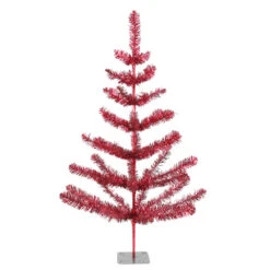 3' Medium Red Tinsel Twig Artificial Christmas Tree, Unlit
