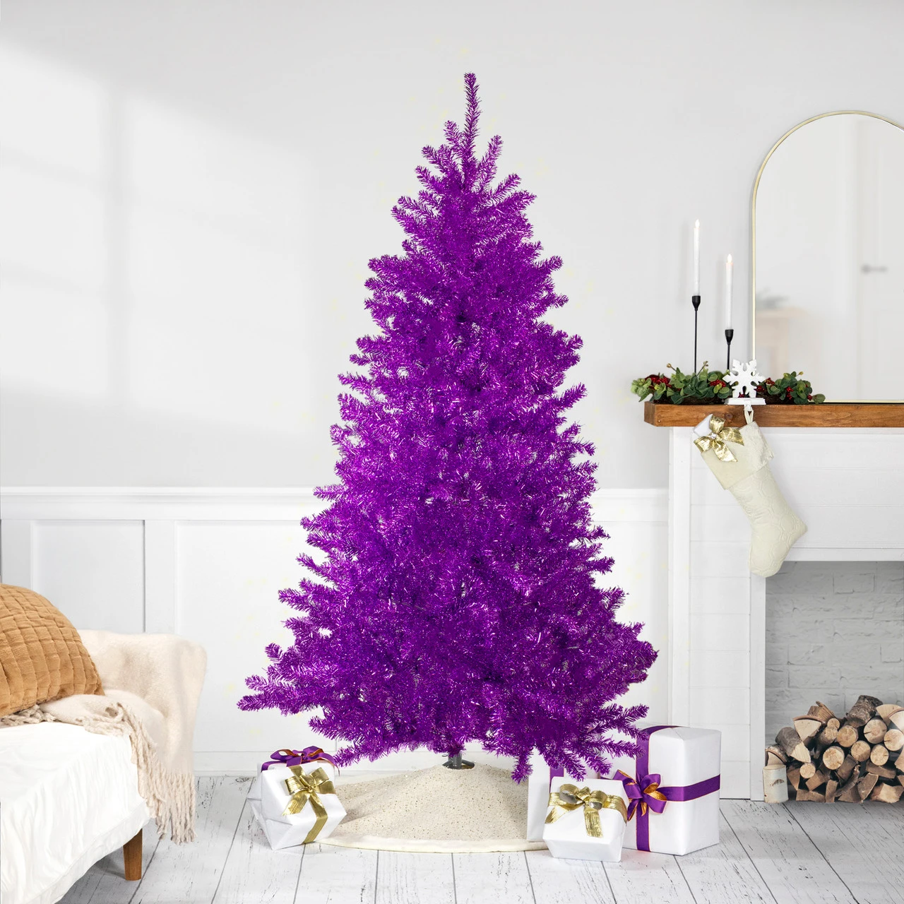 7' Metallic Purple Tinsel Artificial Christmas Tree - Unlit 3 7' Metallic Purple Tinsel Artificial Christmas Tree - Unlit