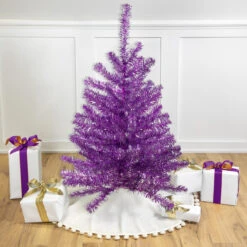 3' Metallic Purple Tinsel Artificial Christmas Tree - Unlit