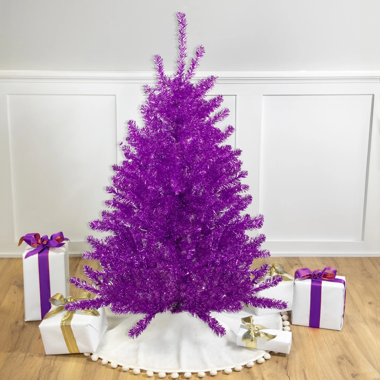4.5' Metallic Purple Tinsel Artificial Christmas Tree -Unlit 3 4.5' Metallic Purple Tinsel Artificial Christmas Tree -Unlit