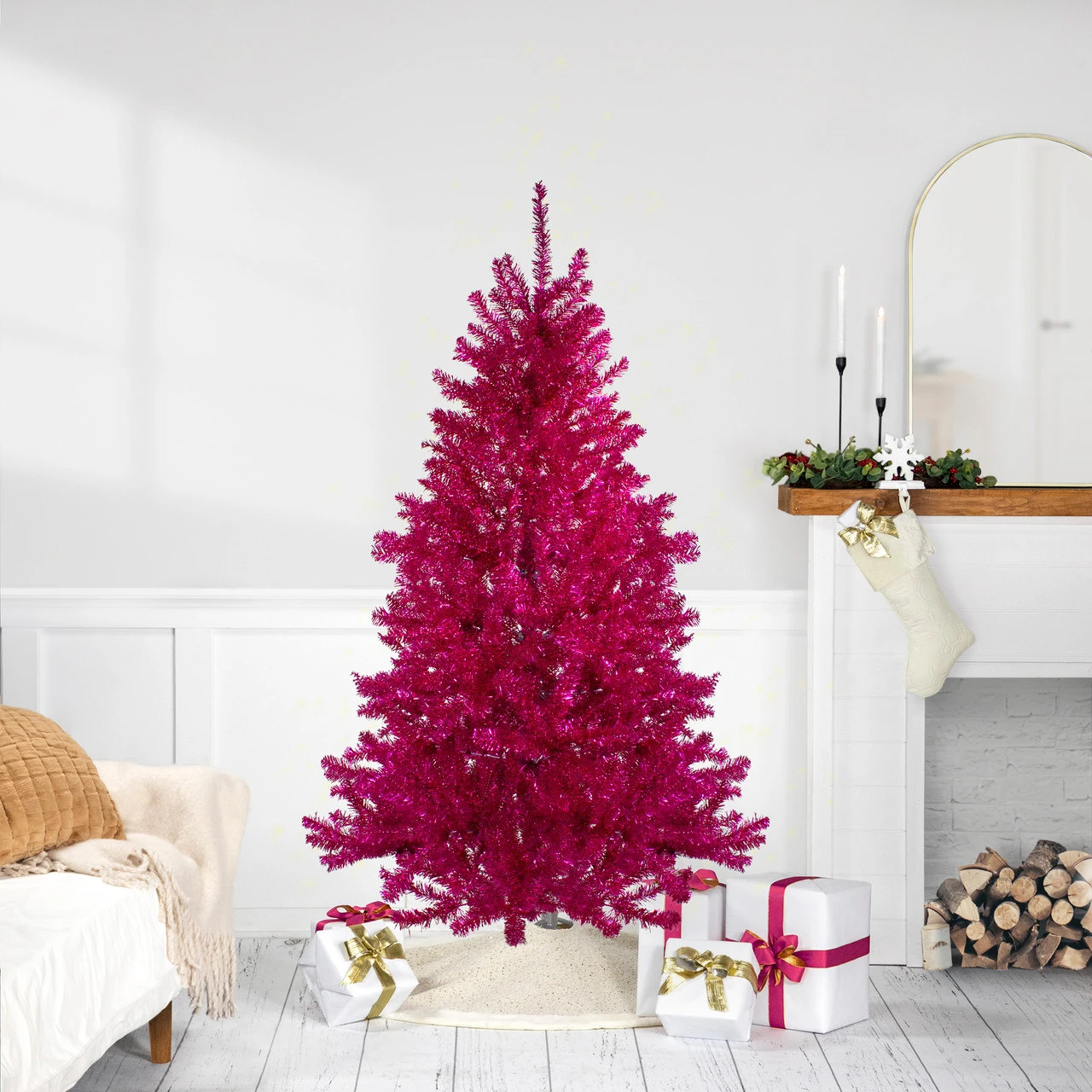 6' Metallic Pink Tinsel Artificial Christmas Tree - Unlit 3 6' Metallic Pink Tinsel Artificial Christmas Tree - Unlit