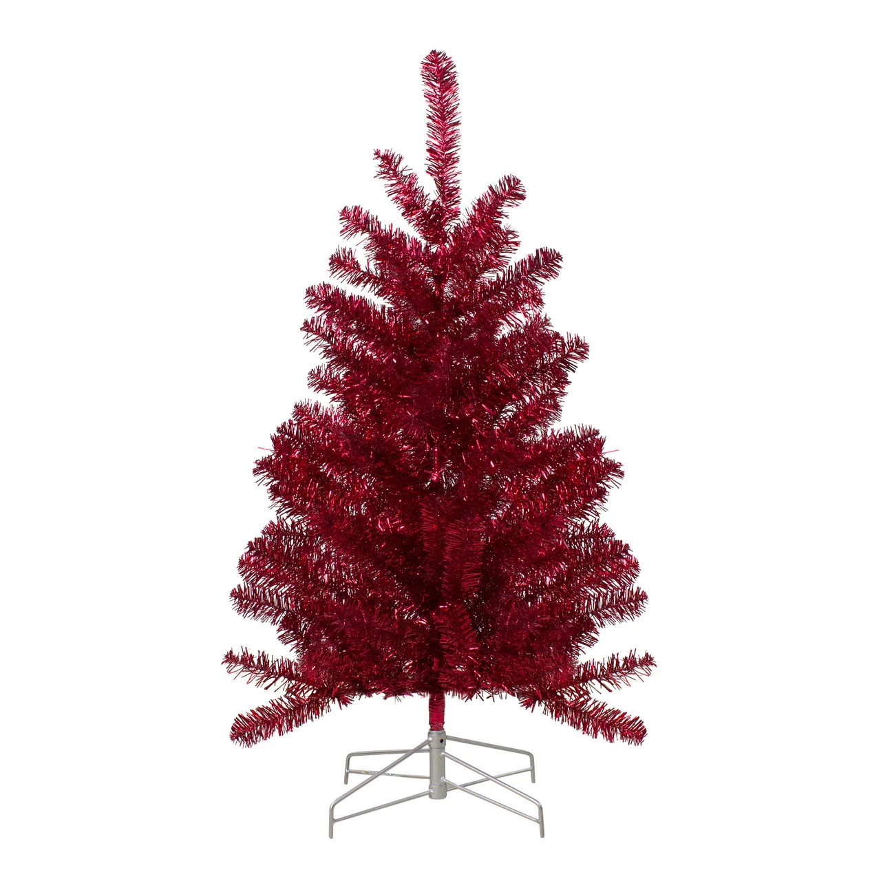 3' Metallic Crimson Tinsel Artificial Christmas Tree - Unlit 3 3' Metallic Crimson Tinsel Artificial Christmas Tree - Unlit