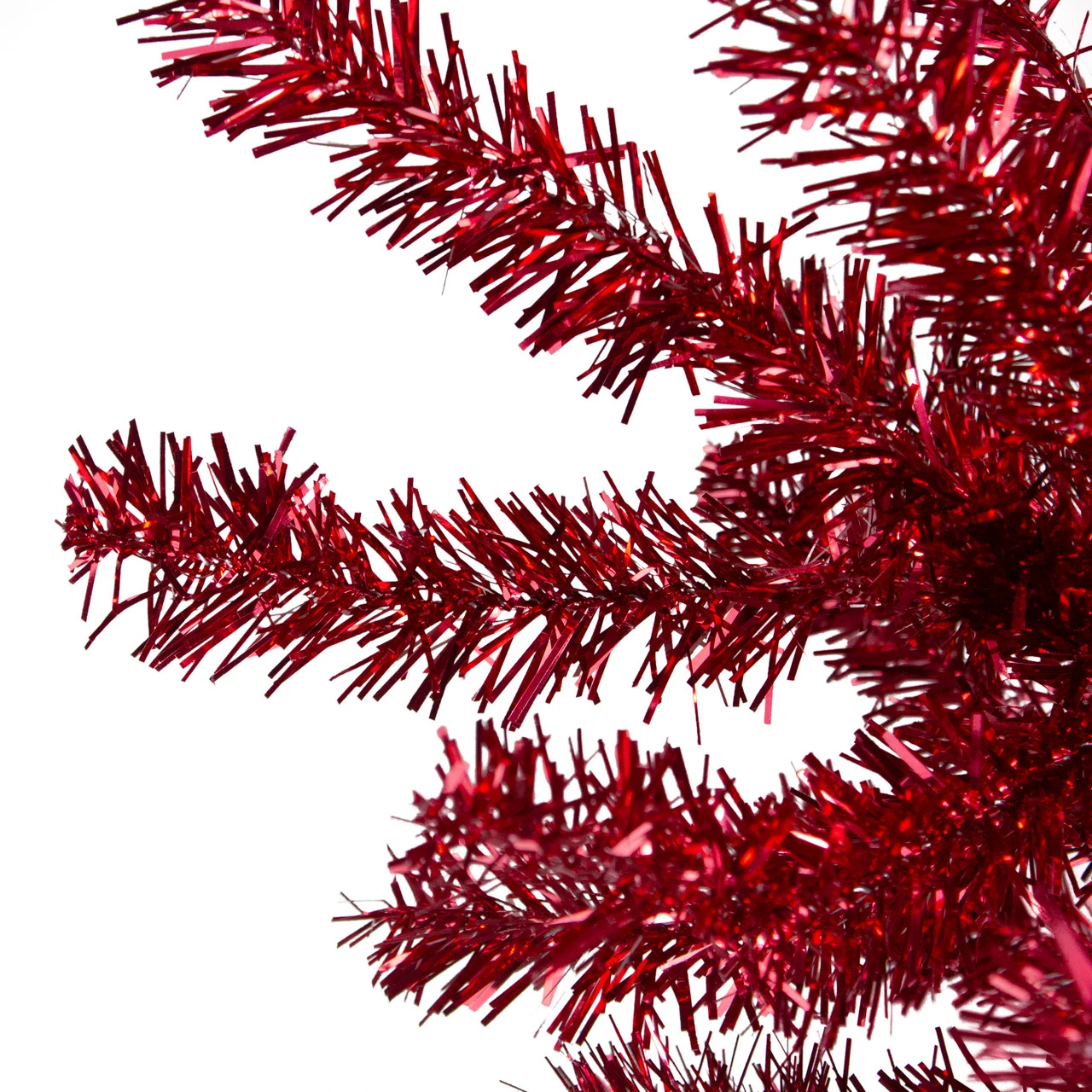 7' Metallic Red Tinsel Artificial Christmas Tree - Unlit 4 7' Metallic Red Tinsel Artificial Christmas Tree - Unlit - Image 2