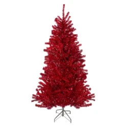 7' Metallic Red Tinsel Artificial Christmas Tree - Unlit