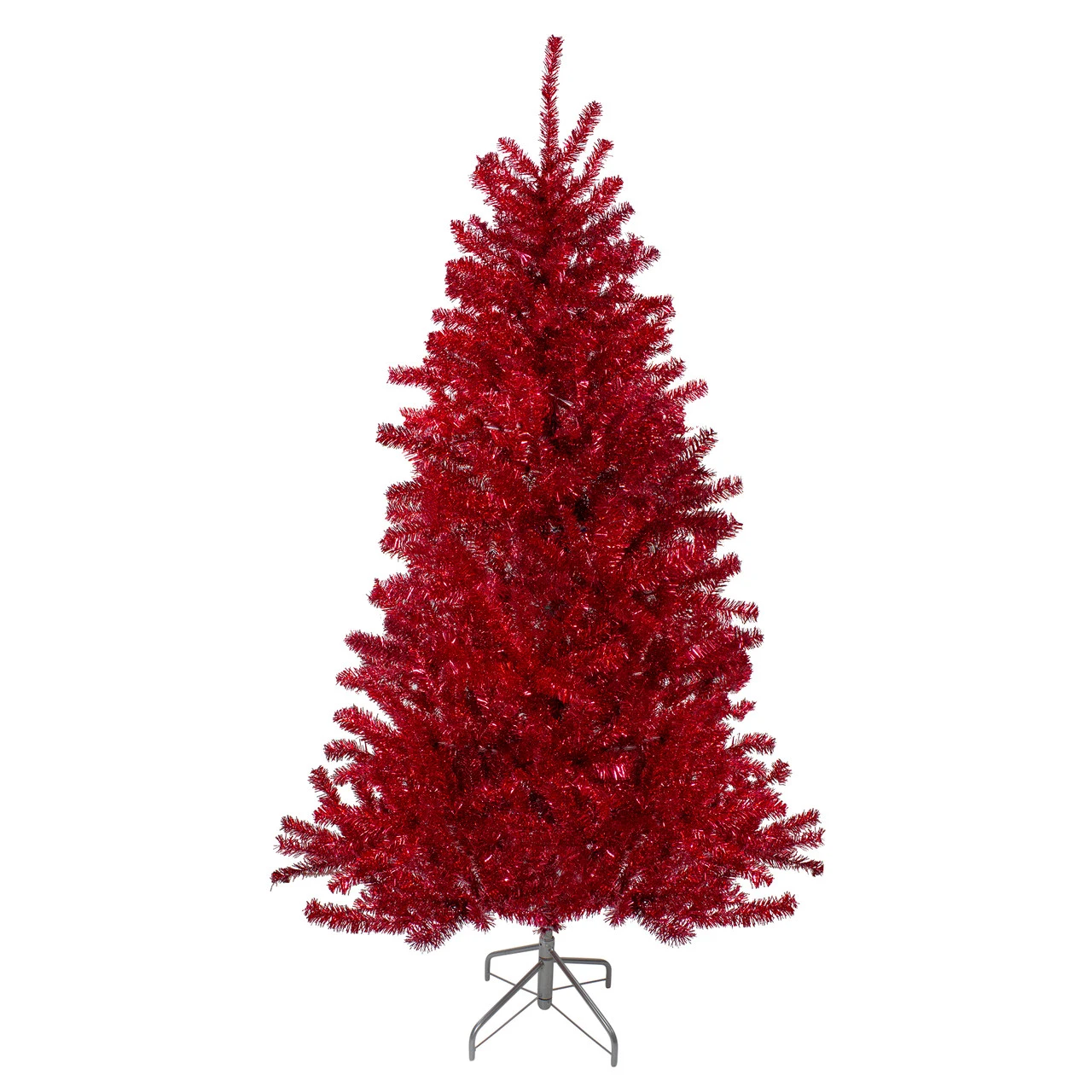 7' Metallic Red Tinsel Artificial Christmas Tree - Unlit 3 7' Metallic Red Tinsel Artificial Christmas Tree - Unlit