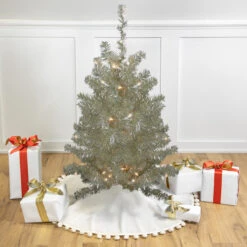 3' Metallic Platinum Artificial Tinsel Christmas Tree - Clear Lights