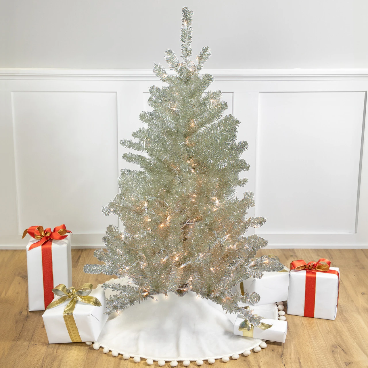 4.5' Soft Metallic Champagne Artificial Tinsel Christmas Tree - Clear Lights 3 4.5' Soft Metallic Champagne Artificial Tinsel Christmas Tree - Clear Lights