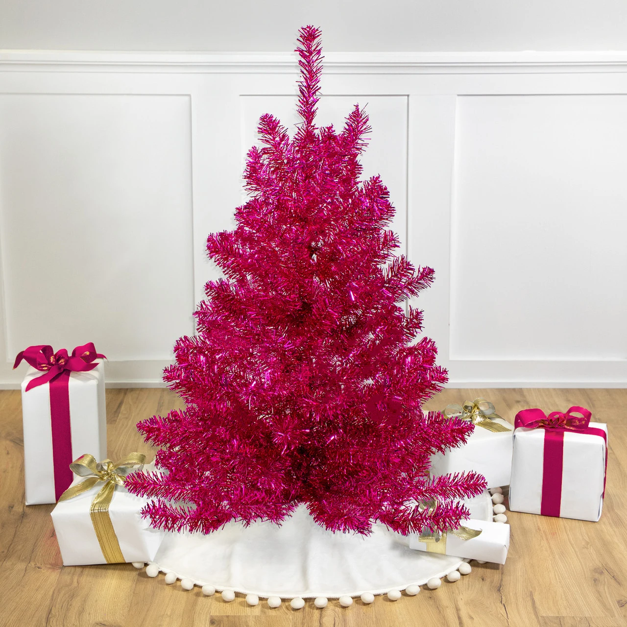 3' Metallic Pink Tinsel Artificial Christmas Tree - Unlit 3 3' Metallic Pink Tinsel Artificial Christmas Tree - Unlit