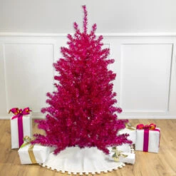 4.5" Metallic Pink Tinsel Artificial Christmas Tree - Unlit