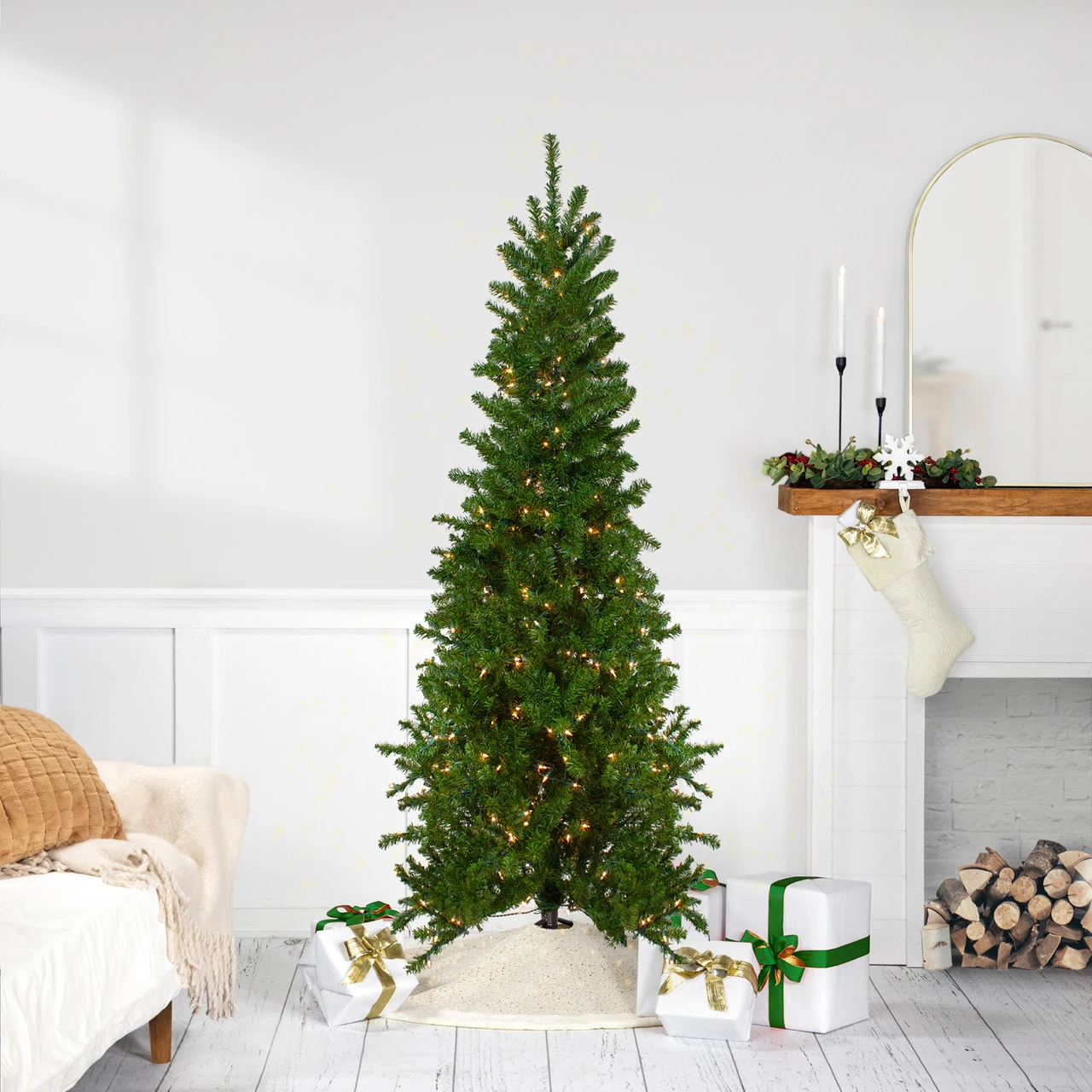 6.5' Pre-Lit Canadian Pine Artificial Pencil Christmas Tree - Clear Lights 3 6.5' Pre-Lit Canadian Pine Artificial Pencil Christmas Tree - Clear Lights