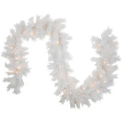 9' X 14" Pre-Lit White Alaskan Pine Artificial Christmas Garland, Warm White LED Lights