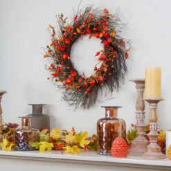 Leaves And Berries Artificial Fall Harvest Twig Wreath - 24 Inch, Unlit -Christmas Decoration Store northlight vm02192 3 42749.1667573571
