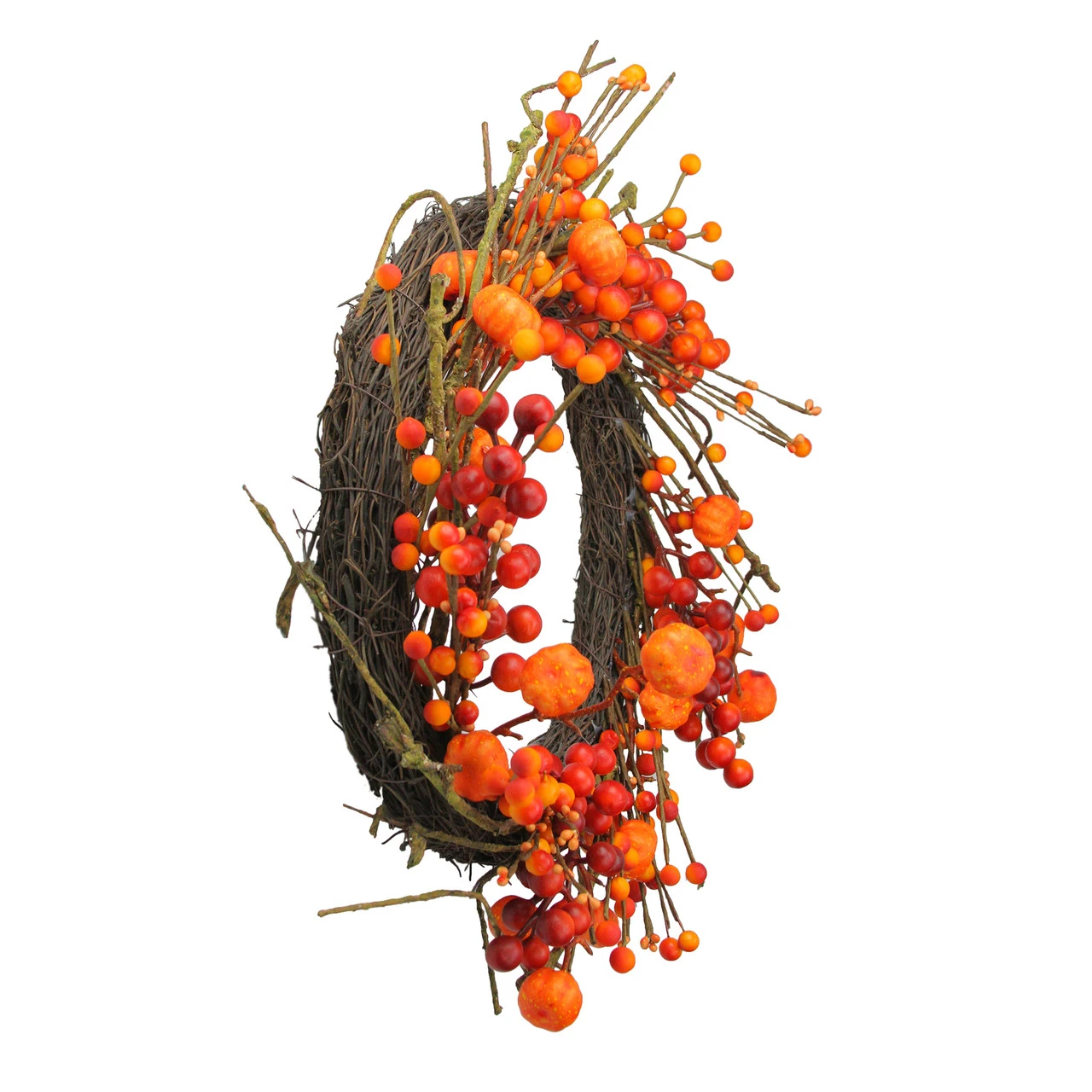 Red And Orange Fall Berry And Mini Pumpkin Artificial Thanksgiving Wreath - 20-Inch, Unlit 4 Red And Orange Fall Berry And Mini Pumpkin Artificial Thanksgiving Wreath - 20-Inch, Unlit - Image 2