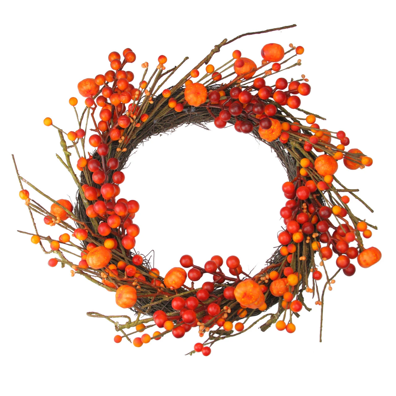 Red And Orange Fall Berry And Mini Pumpkin Artificial Thanksgiving Wreath - 20-Inch, Unlit 3 Red And Orange Fall Berry And Mini Pumpkin Artificial Thanksgiving Wreath - 20-Inch, Unlit