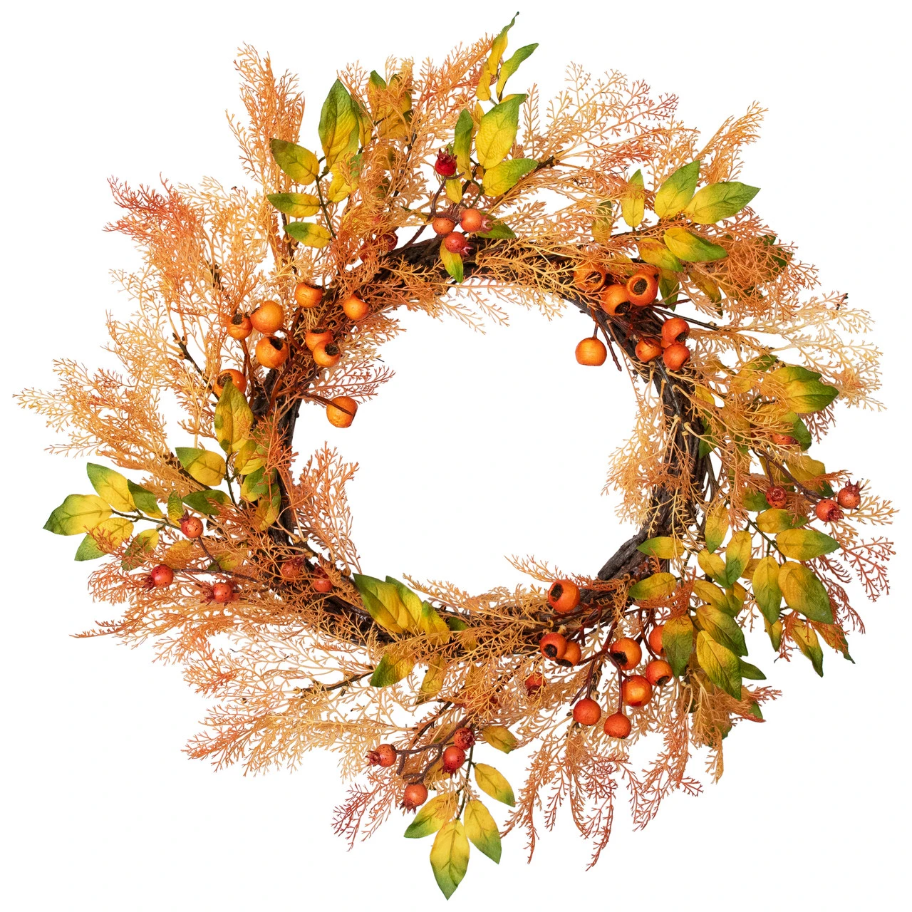Yellow And Orange Berry And Leaves Fall Harvest Artificial Wreath - 24-Inch, Unlit 4 Yellow And Orange Berry And Leaves Fall Harvest Artificial Wreath - 24-Inch, Unlit - Image 2