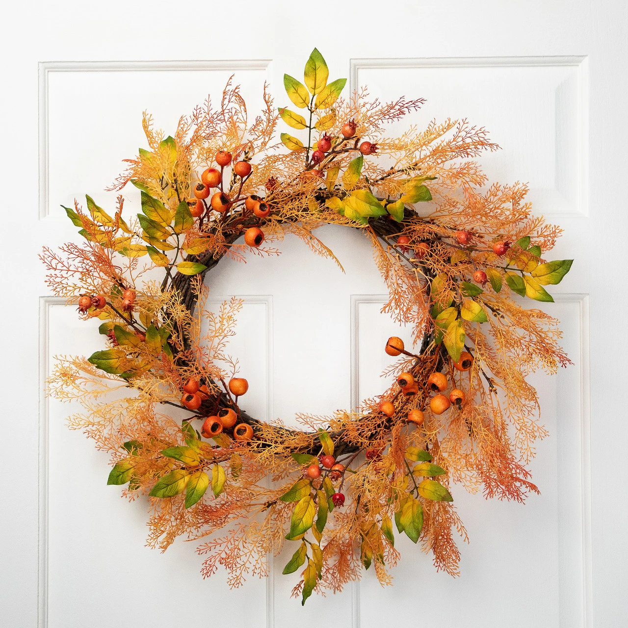 Yellow And Orange Berry And Leaves Fall Harvest Artificial Wreath - 24-Inch, Unlit 3 Yellow And Orange Berry And Leaves Fall Harvest Artificial Wreath - 24-Inch, Unlit